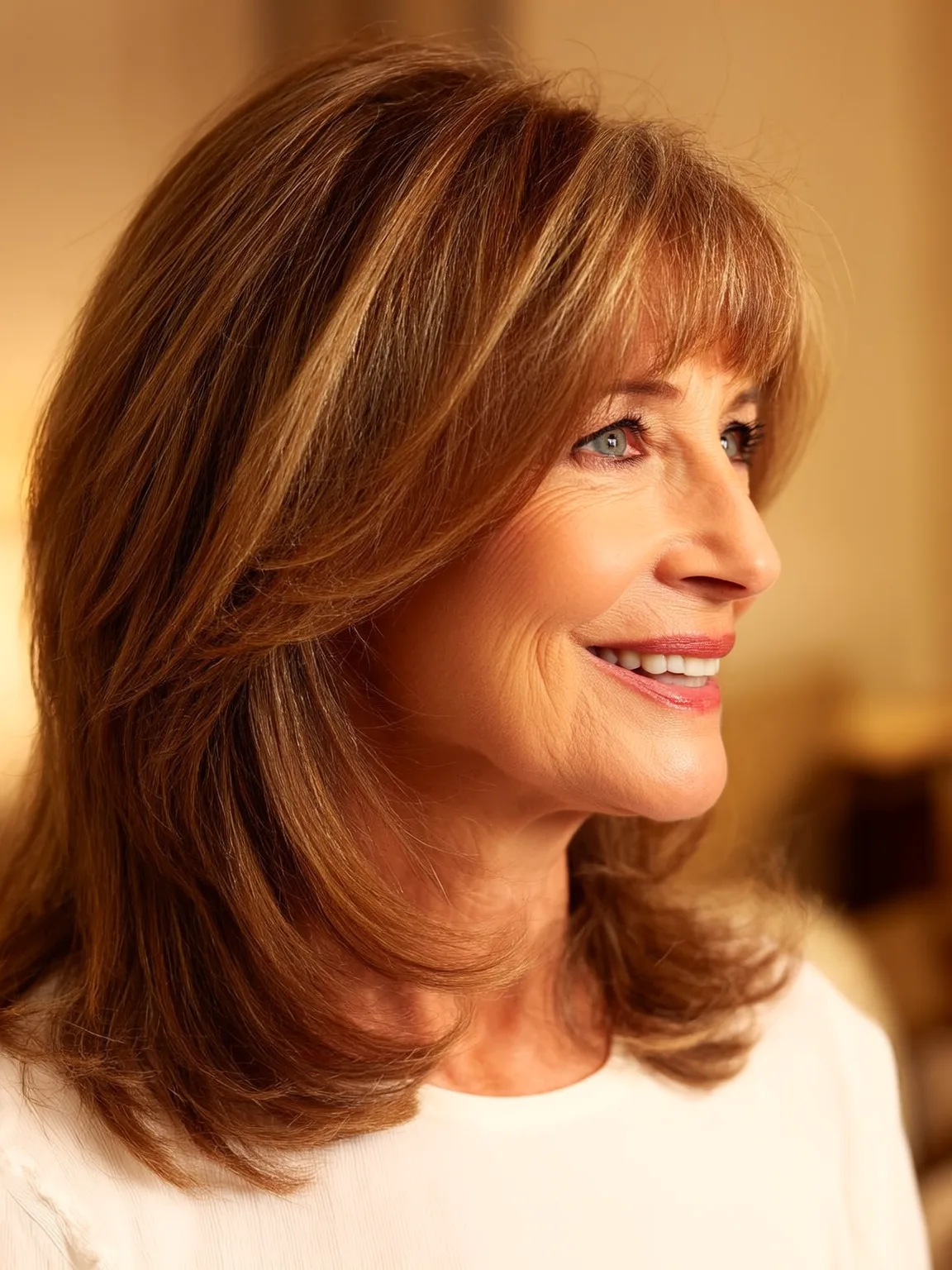 Oval Face Layered Cut with Wispy Bangs